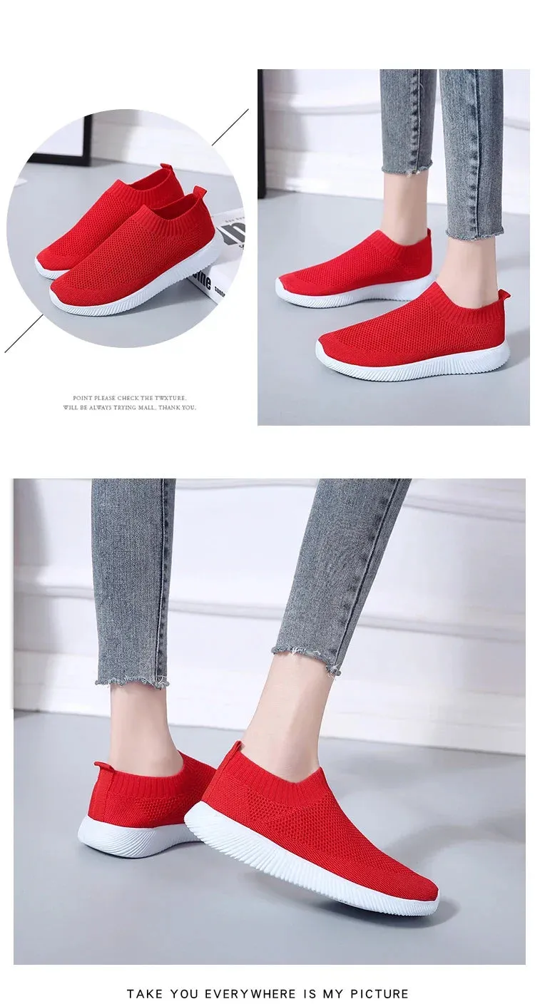 2024- New Style Women Shoes Knitting Sock Sneakers Women Flat Shoes Casual Breathable Sneakers Flats Walking Shoes for Women