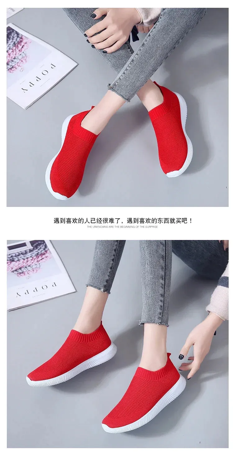 2024- New Style Women Shoes Knitting Sock Sneakers Women Flat Shoes Casual Breathable Sneakers Flats Walking Shoes for Women