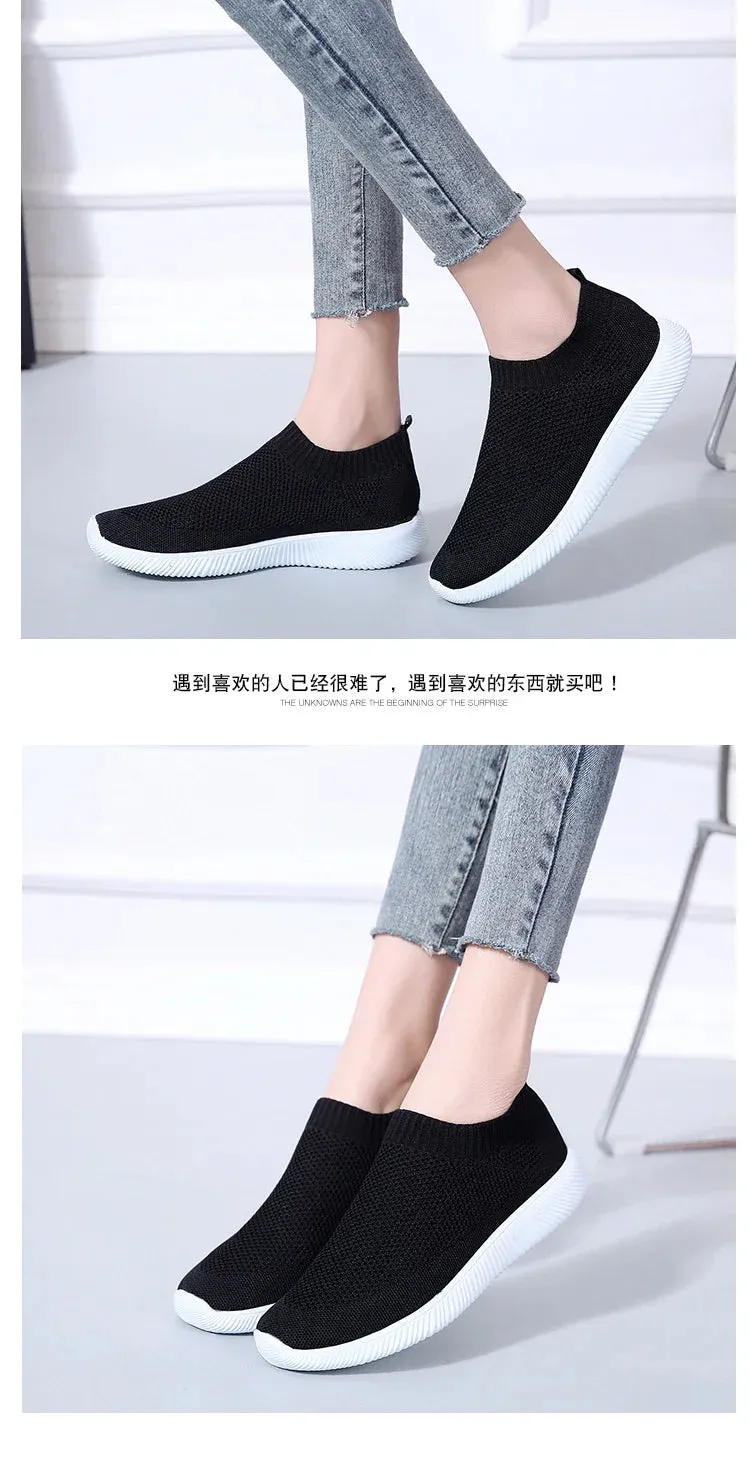 2024- New Style Women Shoes Knitting Sock Sneakers Women Flat Shoes Casual Breathable Sneakers Flats Walking Shoes for Women