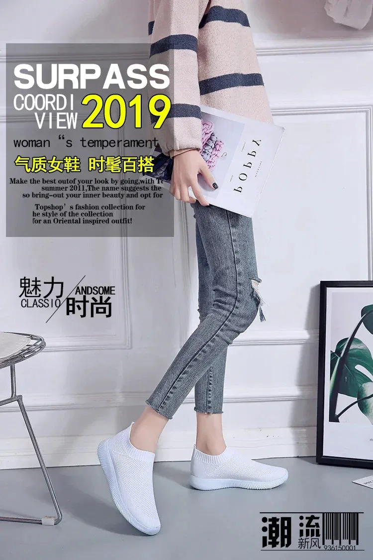 2024- New Style Women Shoes Knitting Sock Sneakers Women Flat Shoes Casual Breathable Sneakers Flats Walking Shoes for Women
