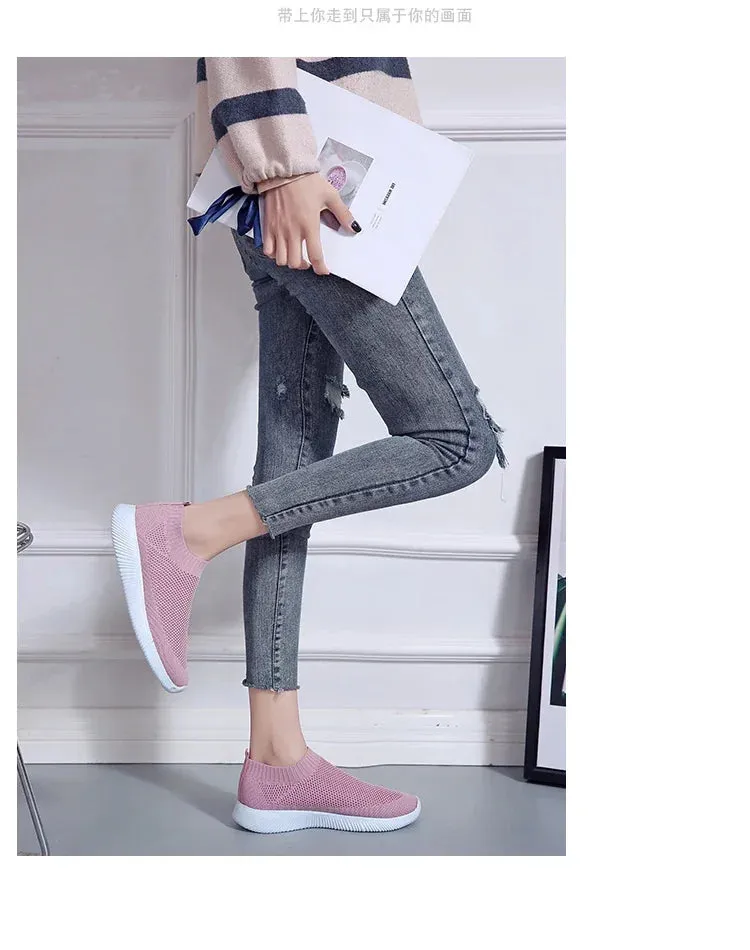 2024- New Style Women Shoes Knitting Sock Sneakers Women Flat Shoes Casual Breathable Sneakers Flats Walking Shoes for Women