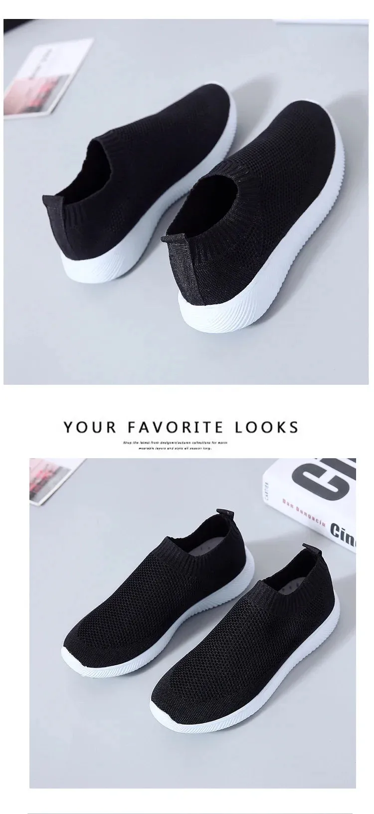2024- New Style Women Shoes Knitting Sock Sneakers Women Flat Shoes Casual Breathable Sneakers Flats Walking Shoes for Women