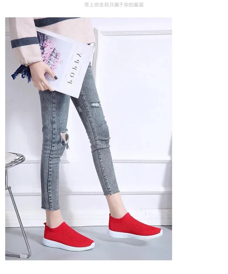 2024- New Style Women Shoes Knitting Sock Sneakers Women Flat Shoes Casual Breathable Sneakers Flats Walking Shoes for Women