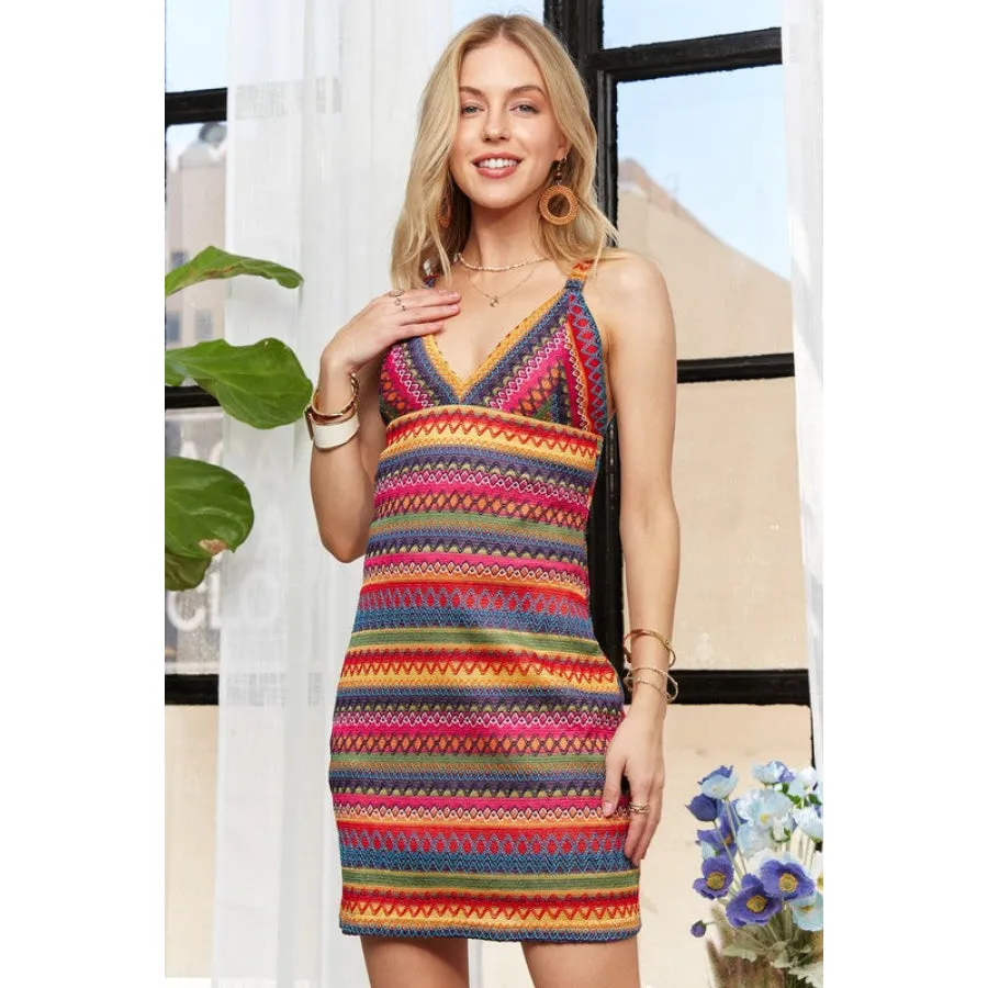 ADORA Contrast Striped V-Neck Mini Dress