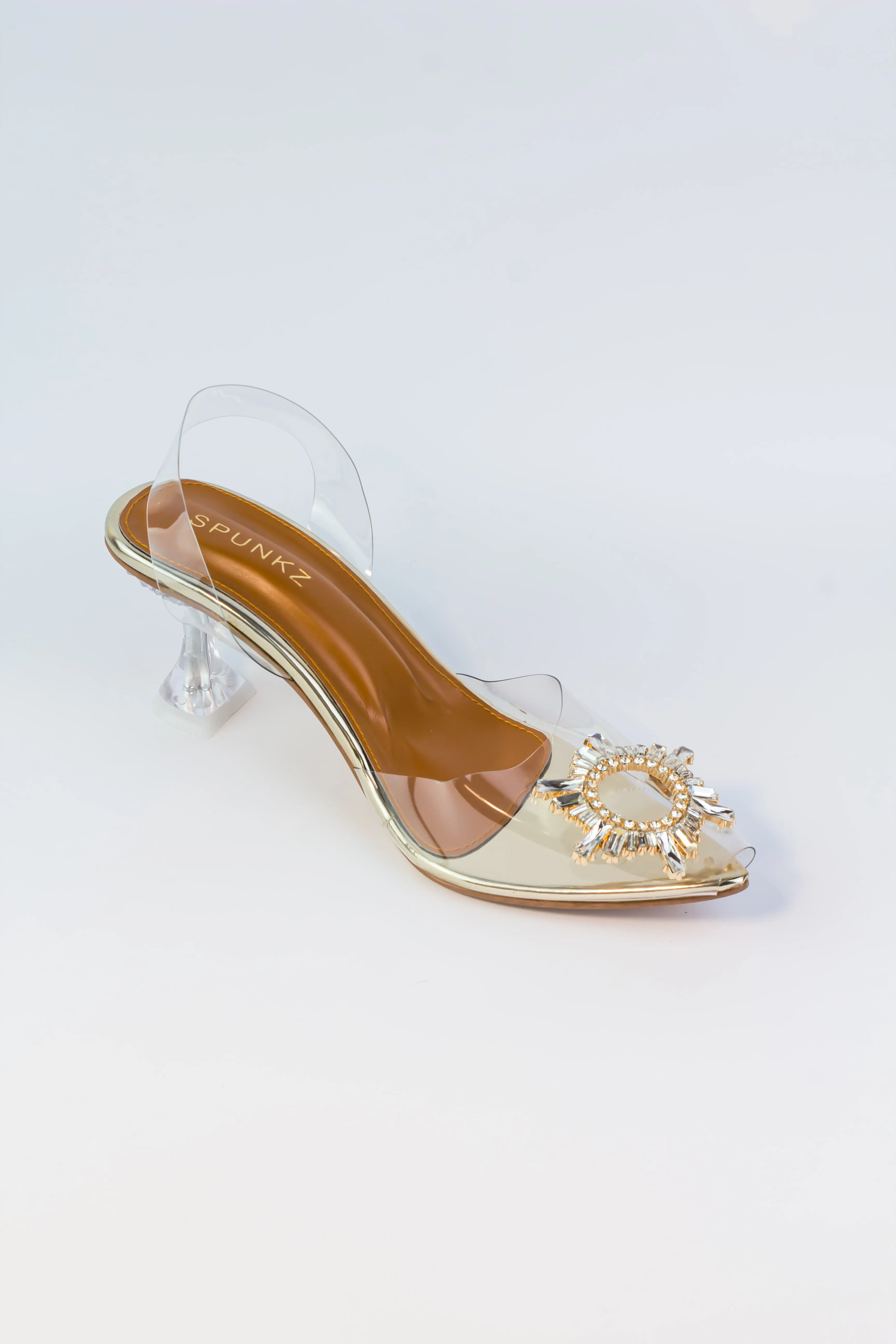 Amy Cinderella Transparent Heels (Golden)