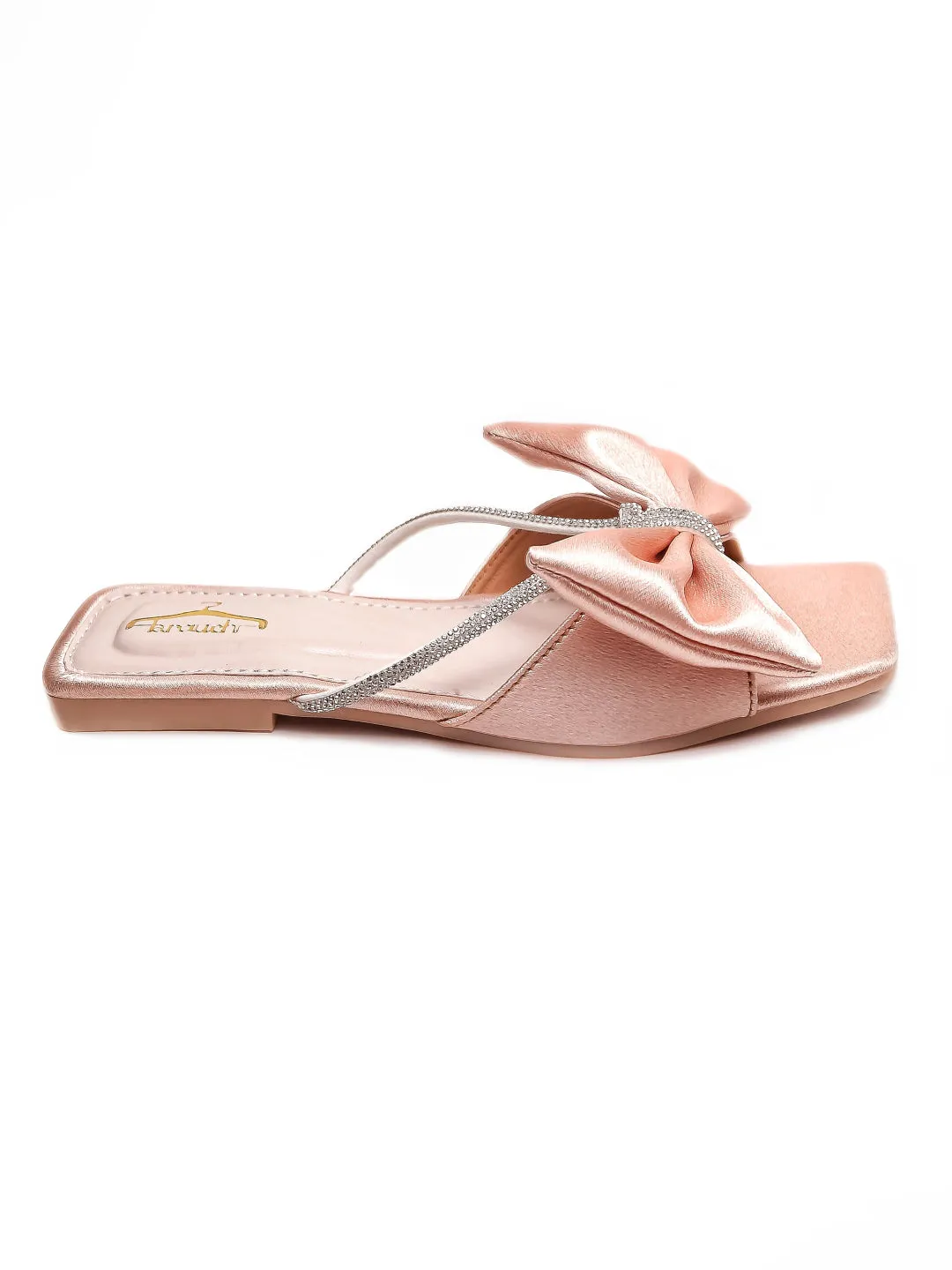 Brauch Women Peach Rhinestone Bow Flats