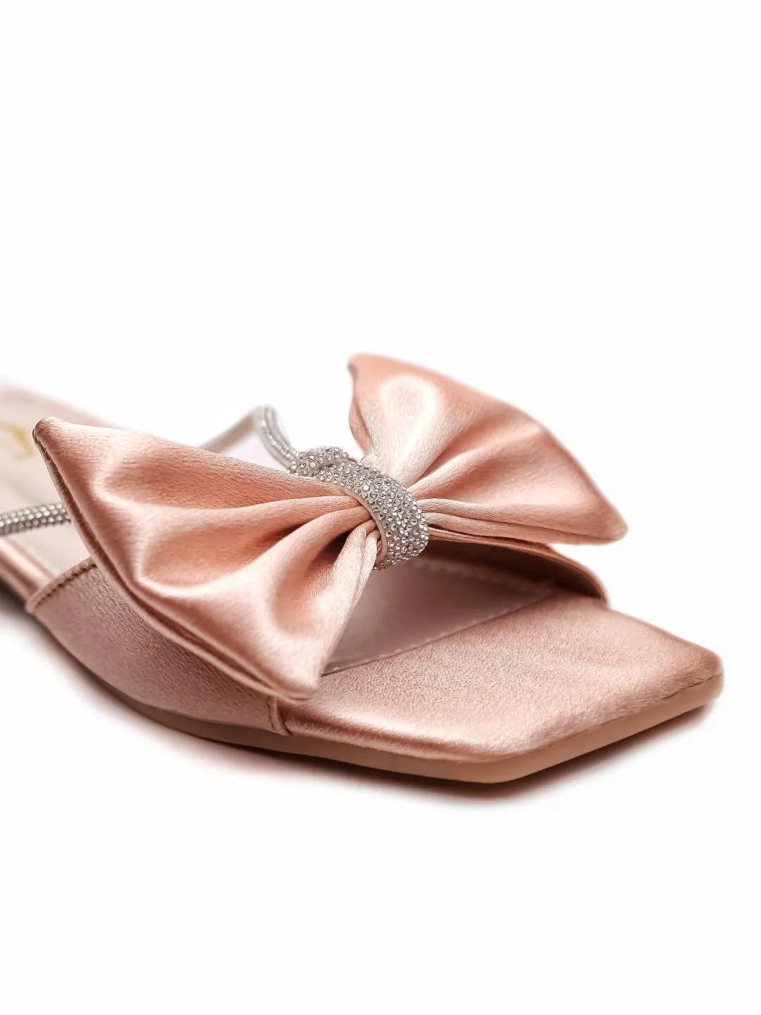 Brauch Women Peach Rhinestone Bow Flats