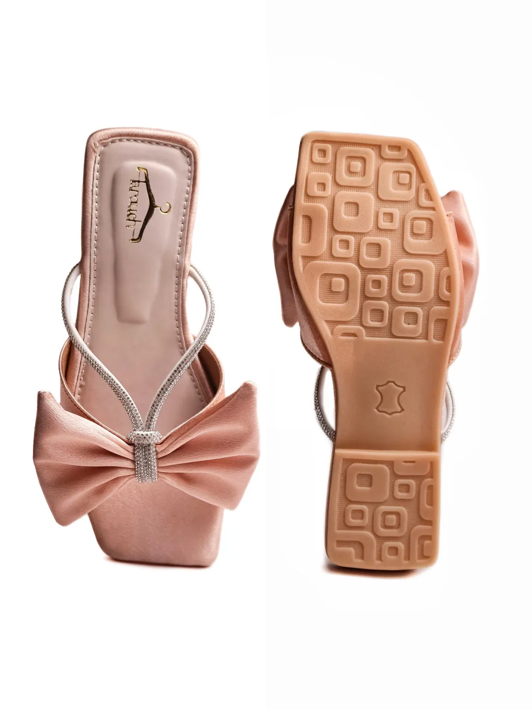 Brauch Women Peach Rhinestone Bow Flats
