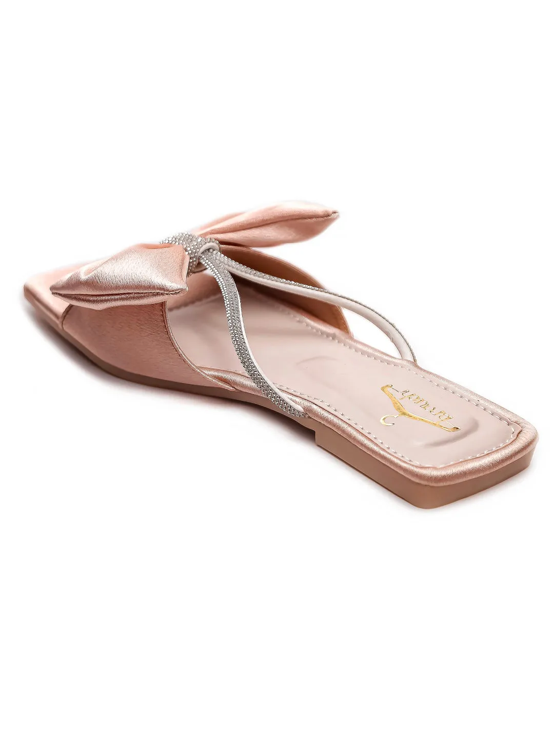 Brauch Women Peach Rhinestone Bow Flats