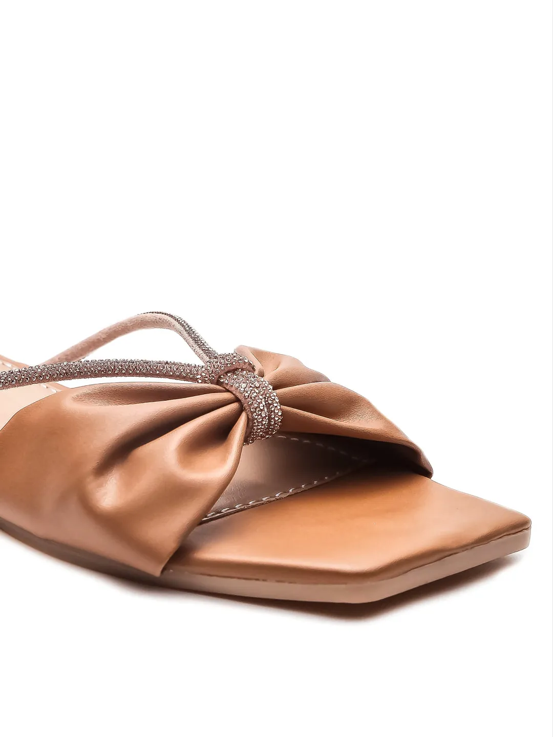 Brauch Women Tan Knot Rhinestone Embellished Flats
