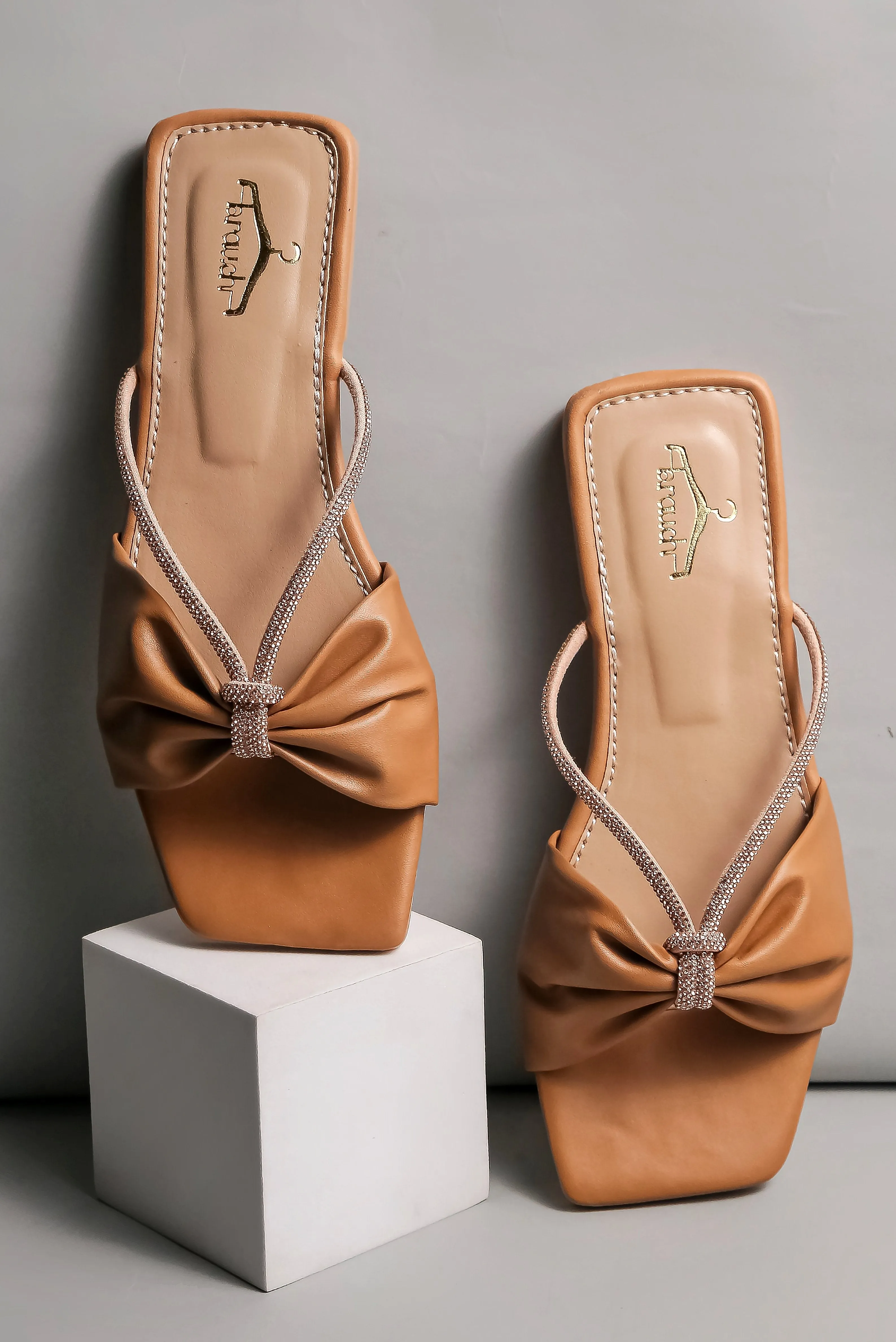Brauch Women Tan Knot Rhinestone Embellished Flats