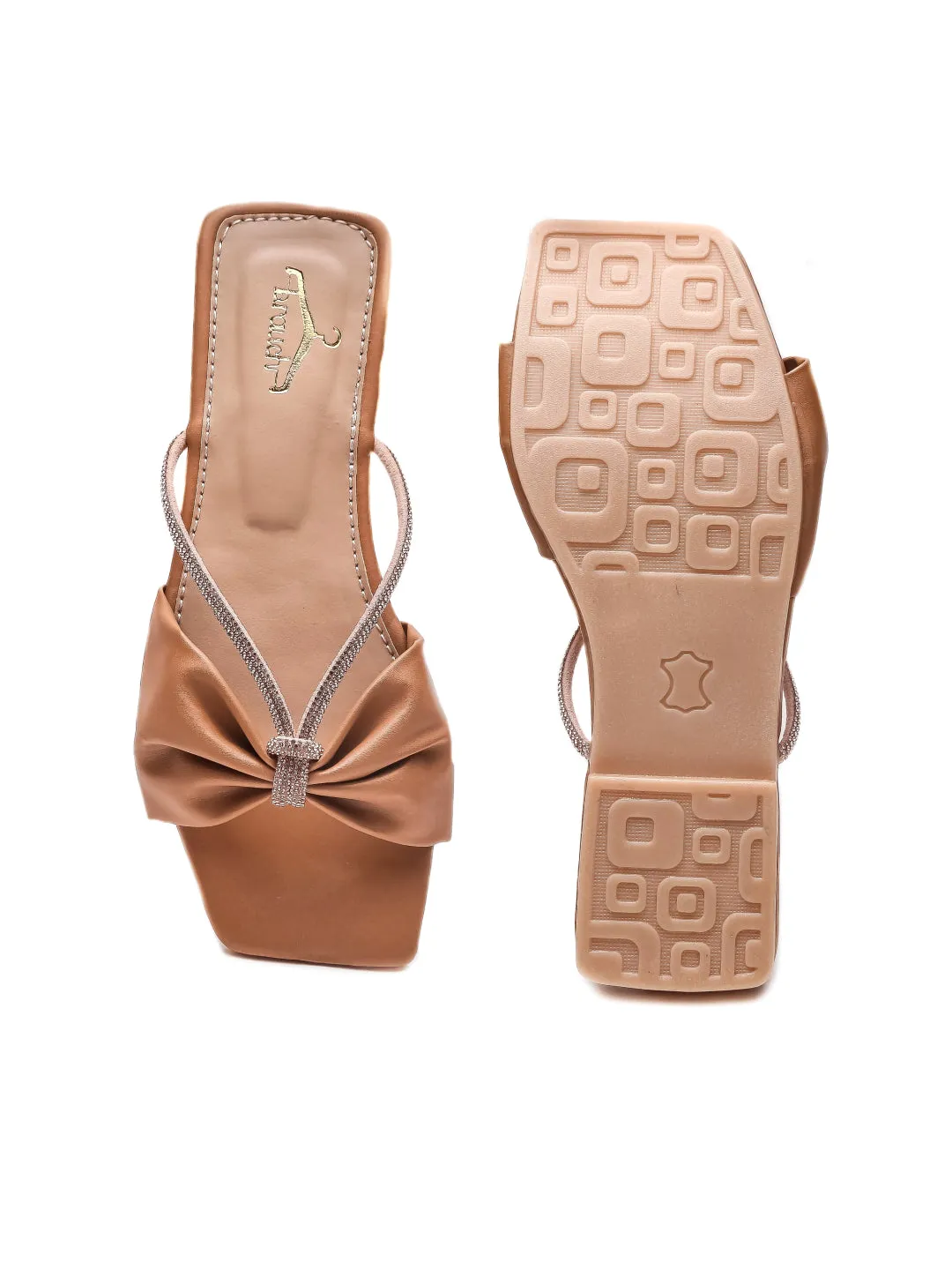 Brauch Women Tan Knot Rhinestone Embellished Flats