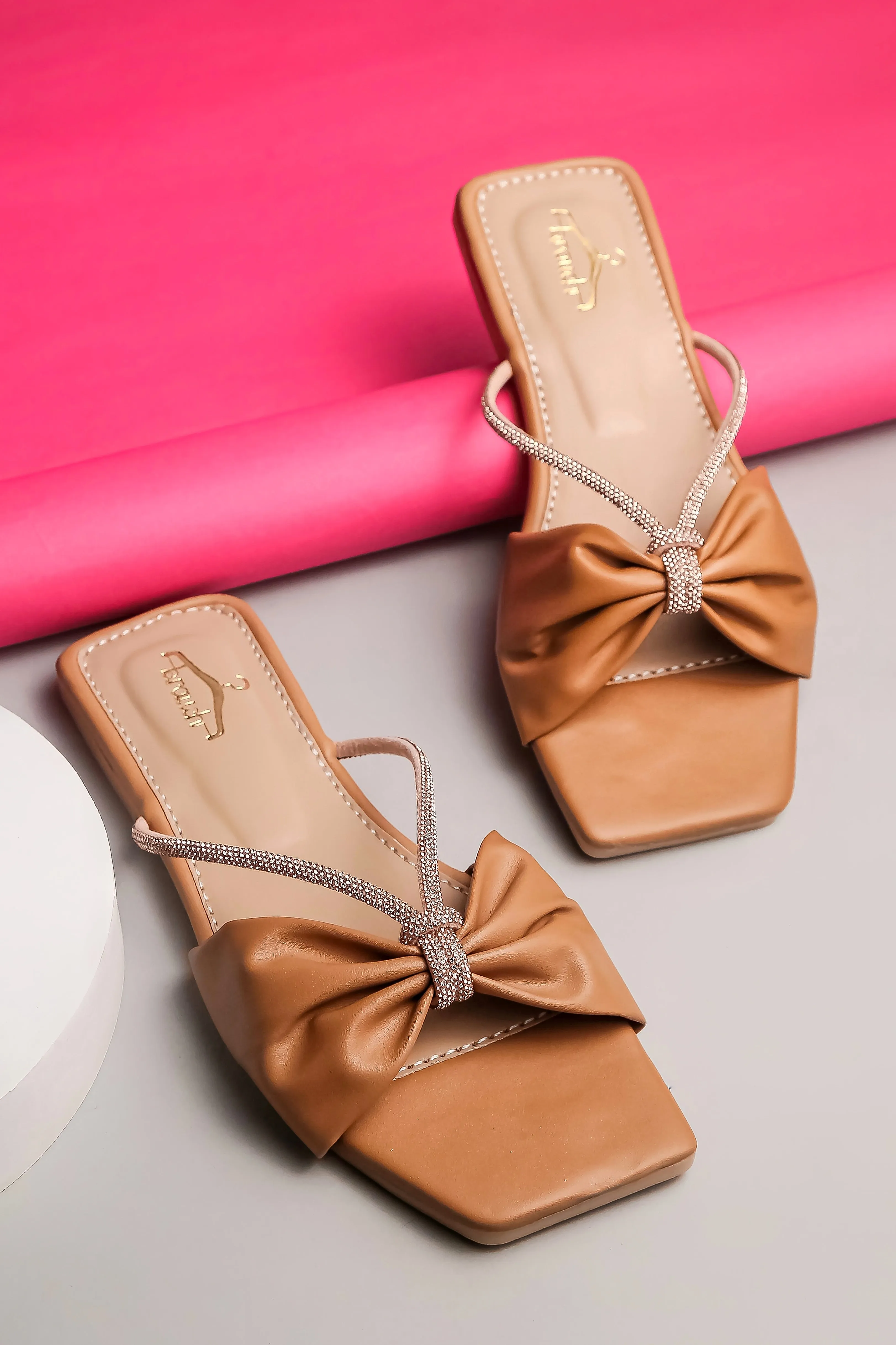 Brauch Women Tan Knot Rhinestone Embellished Flats