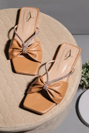 Brauch Women Tan Knot Rhinestone Embellished Flats