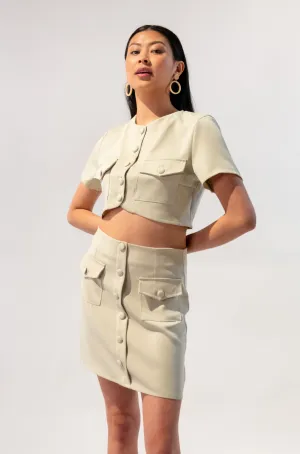 Chic Short Sleeve Button-Up Crop Top and Button Skirt Set