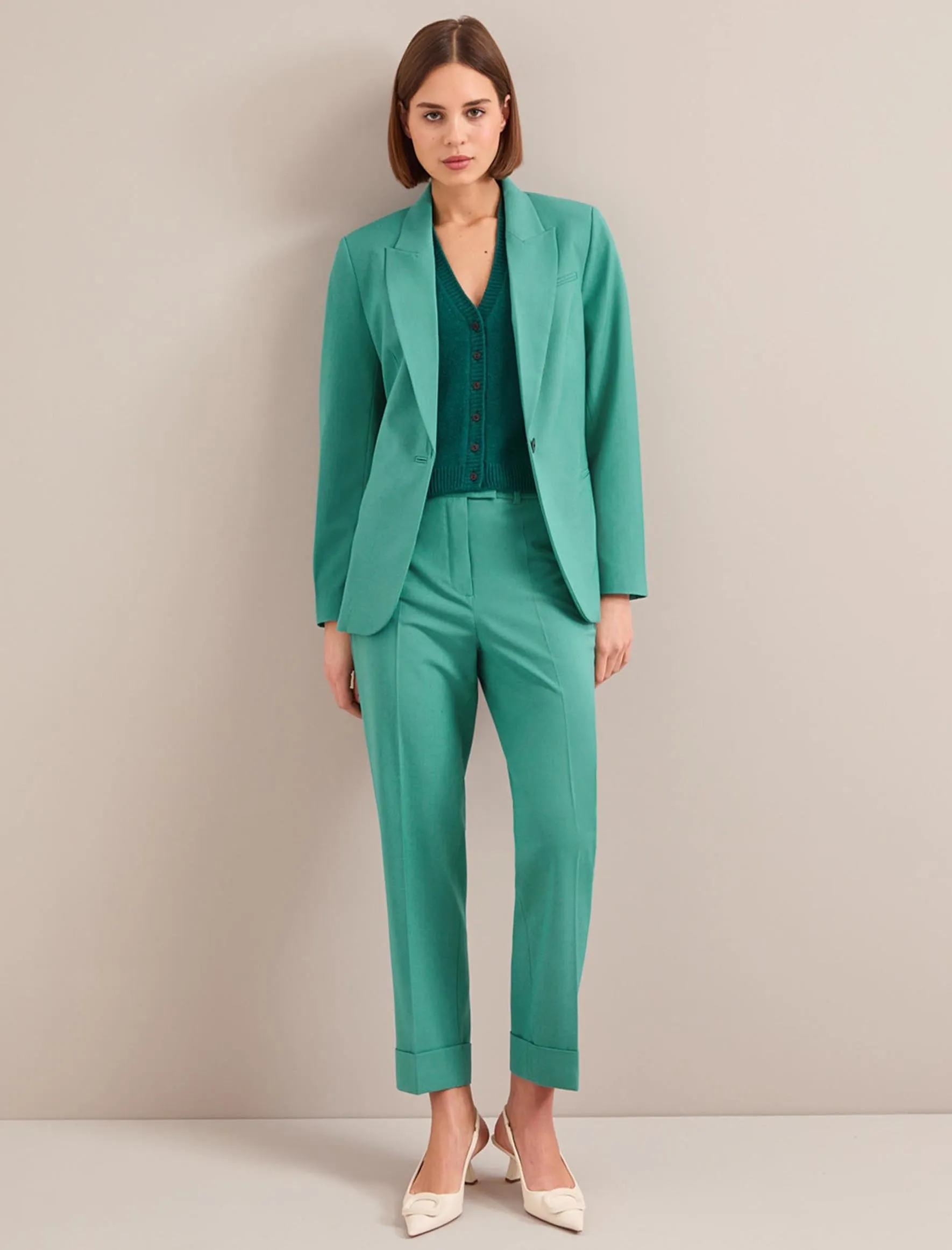 Clement New Wool Easy Waist Turn Up Trouser - Mint Green