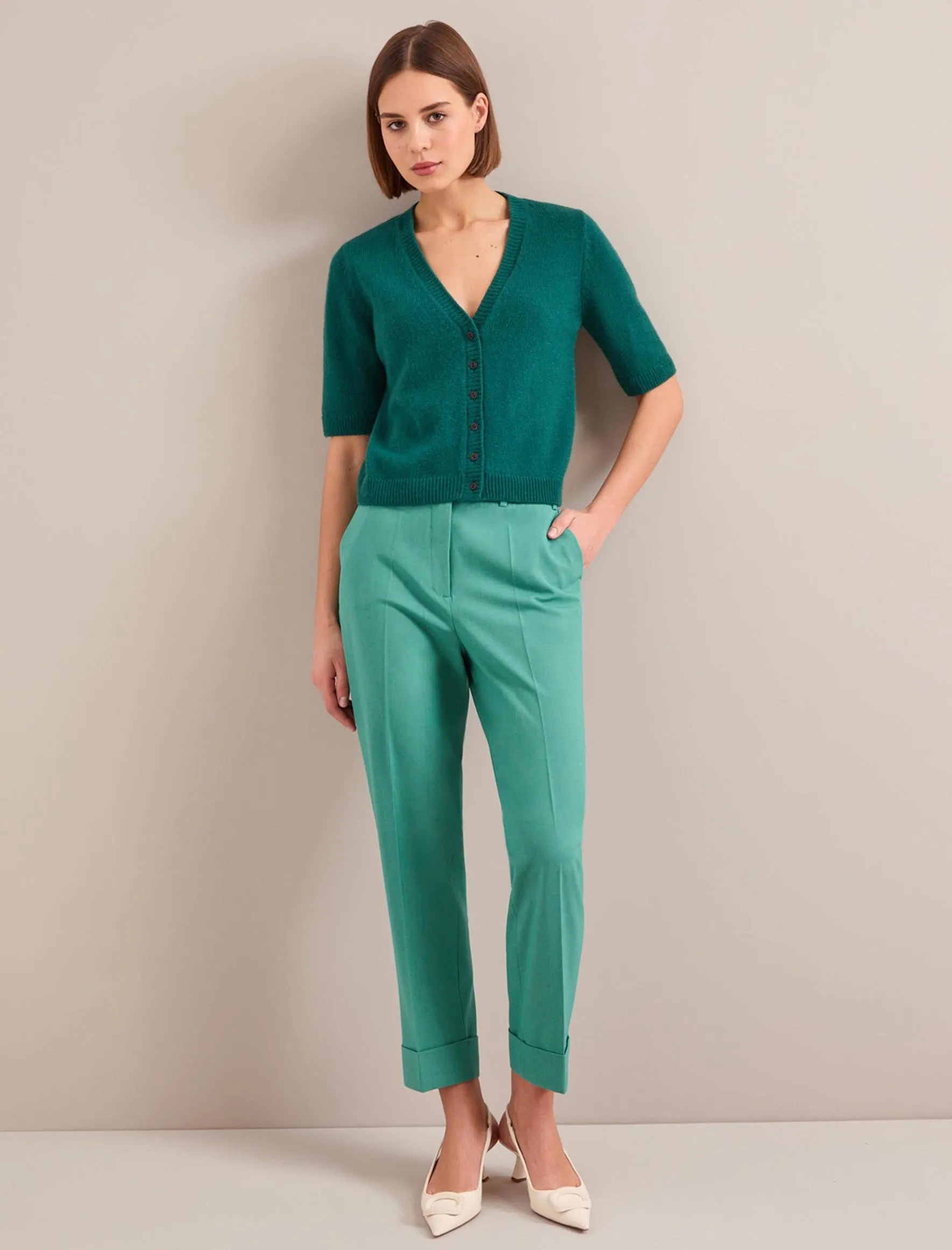 Clement New Wool Easy Waist Turn Up Trouser - Mint Green