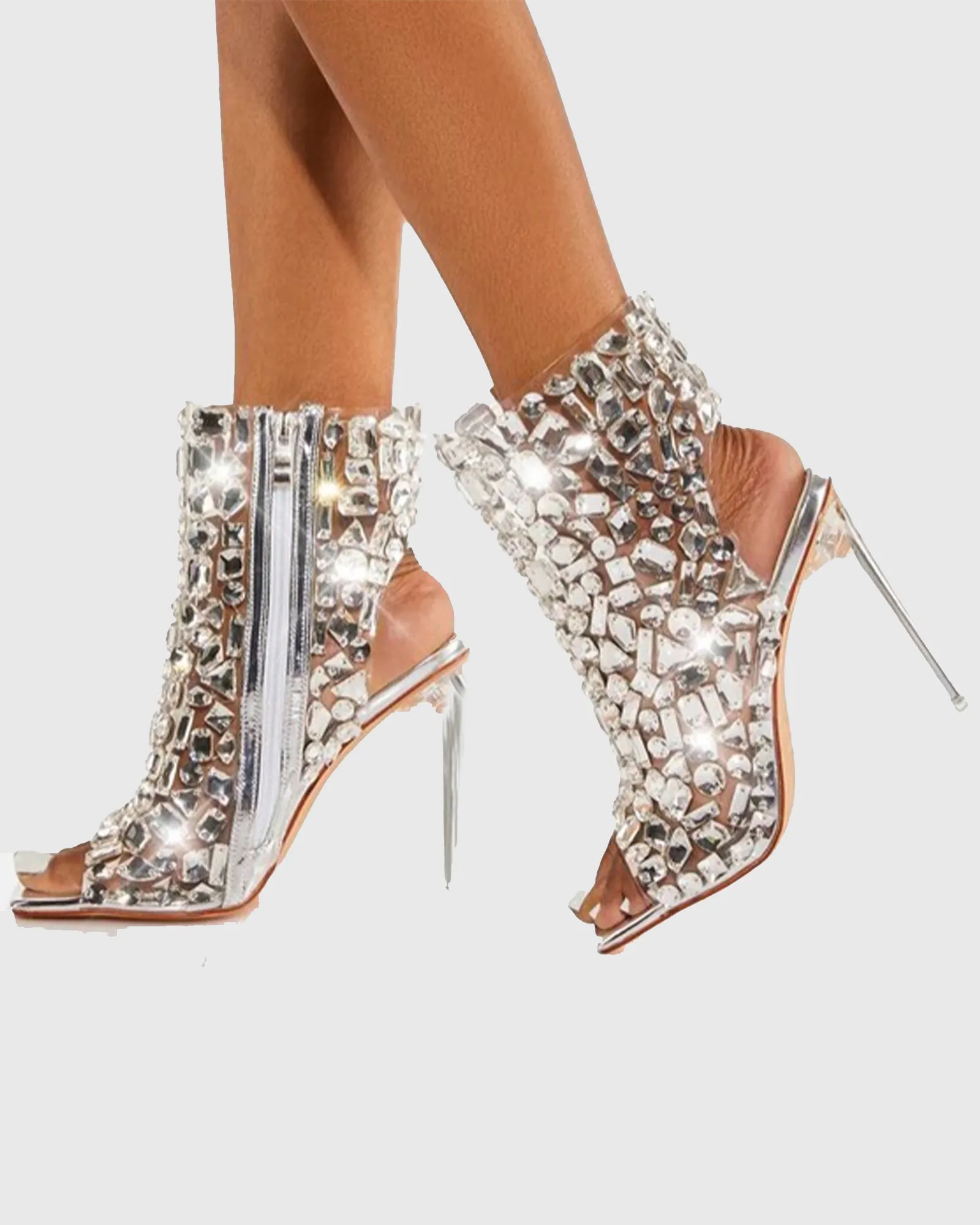 Dania Open Toe Rhinestone Slingback Ankle Boots