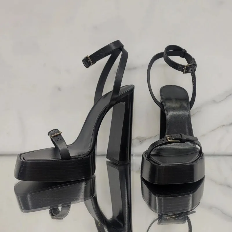 DEANWANGK  Summer Park Caiying Rose Same Style Thick Bottom Waterproof Platform High Heels Female Word Strap Chunky Heel High Heel Sandals