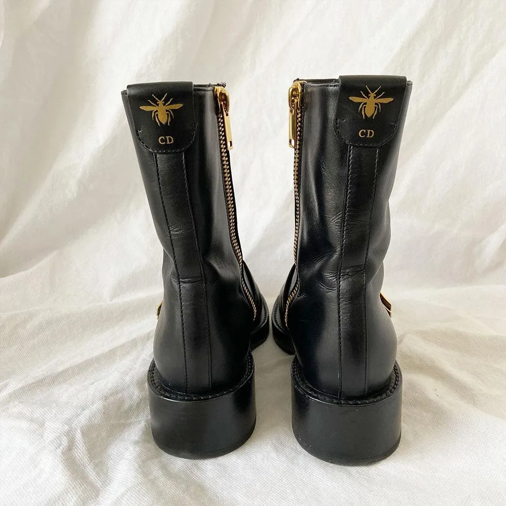 Dior Black Leather Side Zip Ankle Boot, 37.5