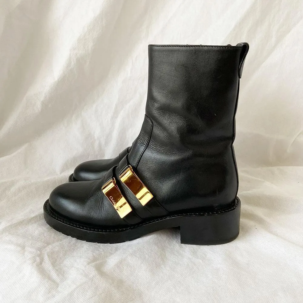 Dior Black Leather Side Zip Ankle Boot, 37.5