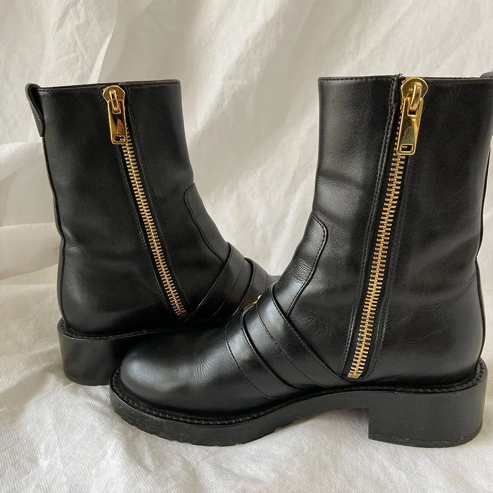 Dior Black Leather Side Zip Ankle Boot, 37.5