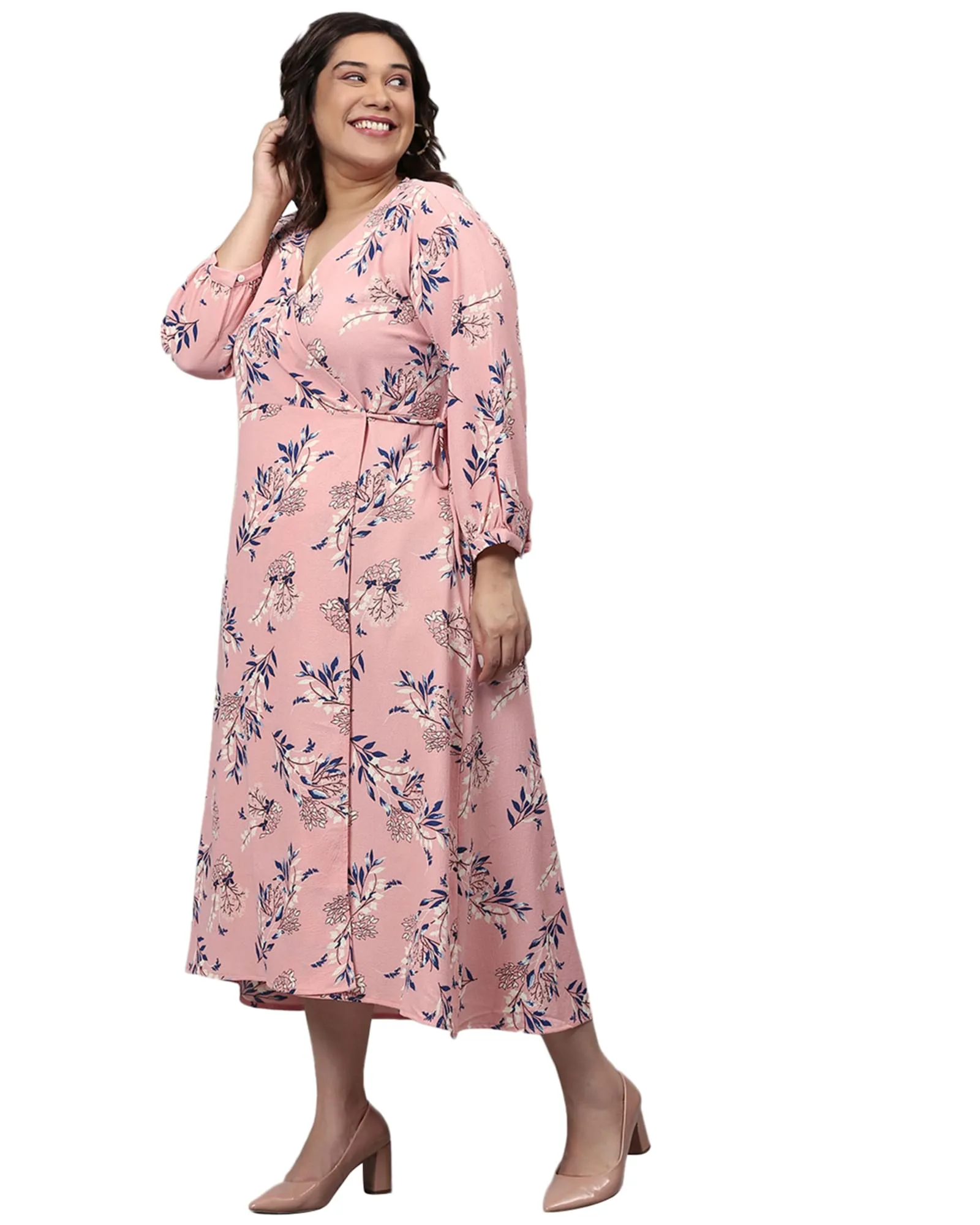 Floral Design Stylish Casual Dress- Pink | Pink