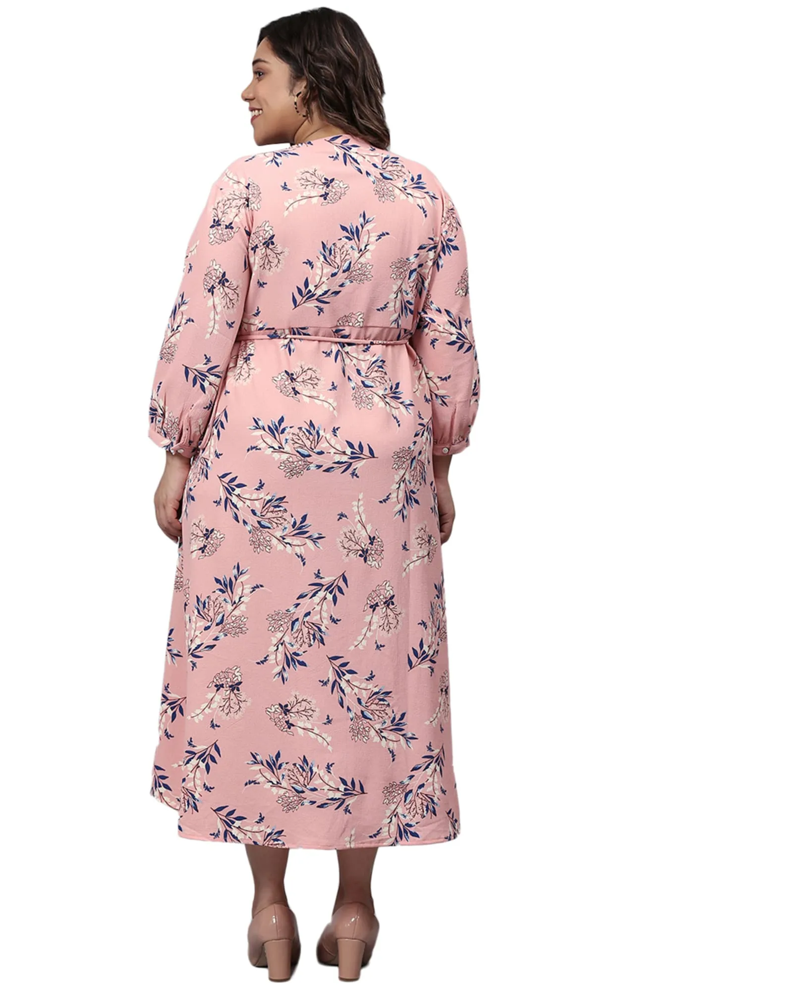 Floral Design Stylish Casual Dress- Pink | Pink