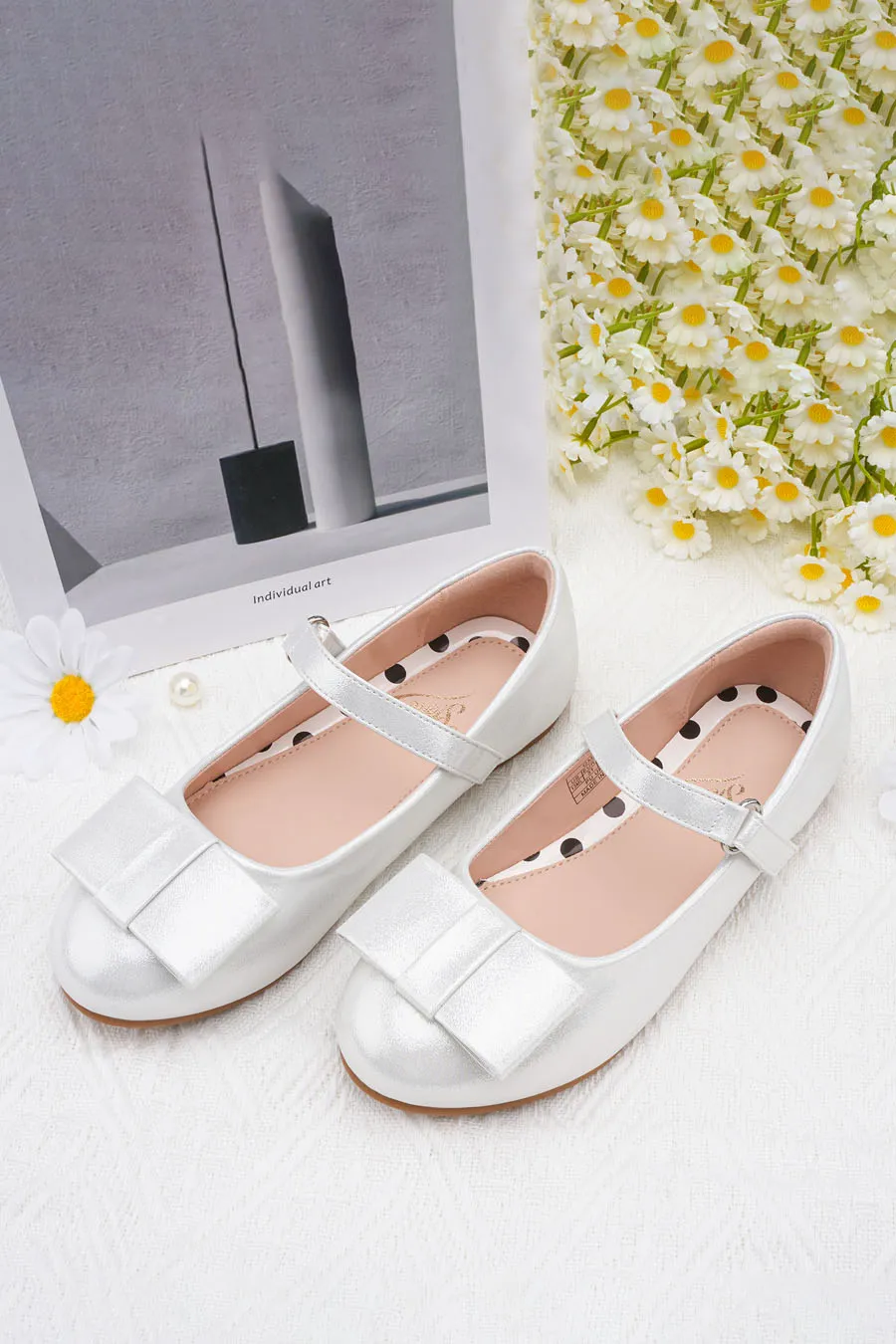 Girls Faux Leather Mary Janes | Chic Dress Shoes with Bow