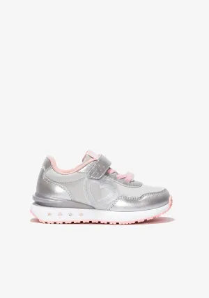 Girl's Silver Heart With Lights Sneakers
