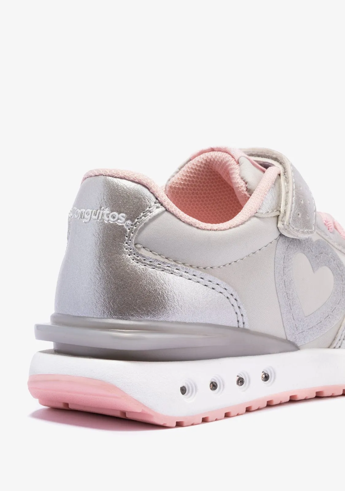 Girl's Silver Heart With Lights Sneakers