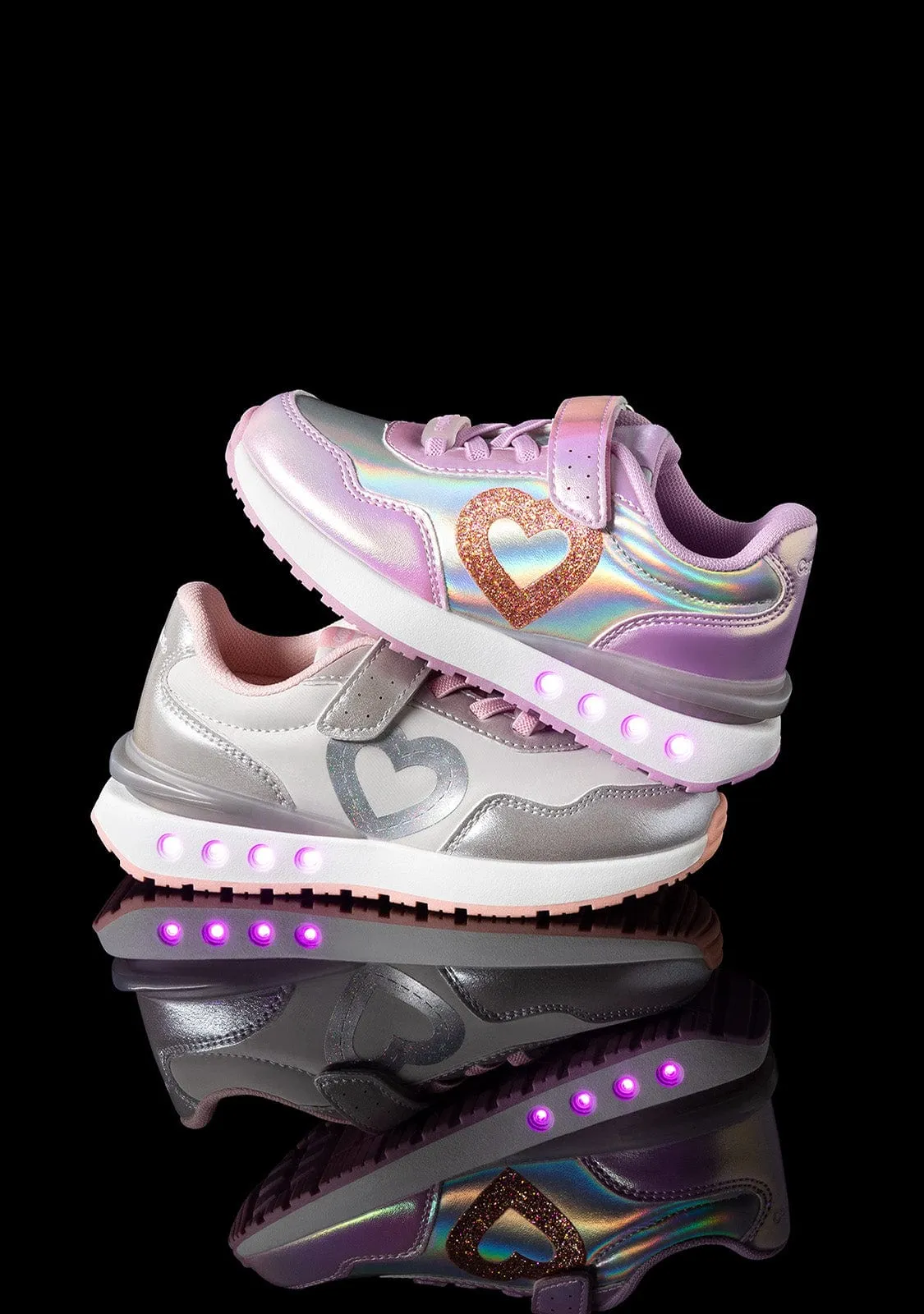 Girl's Silver Heart With Lights Sneakers