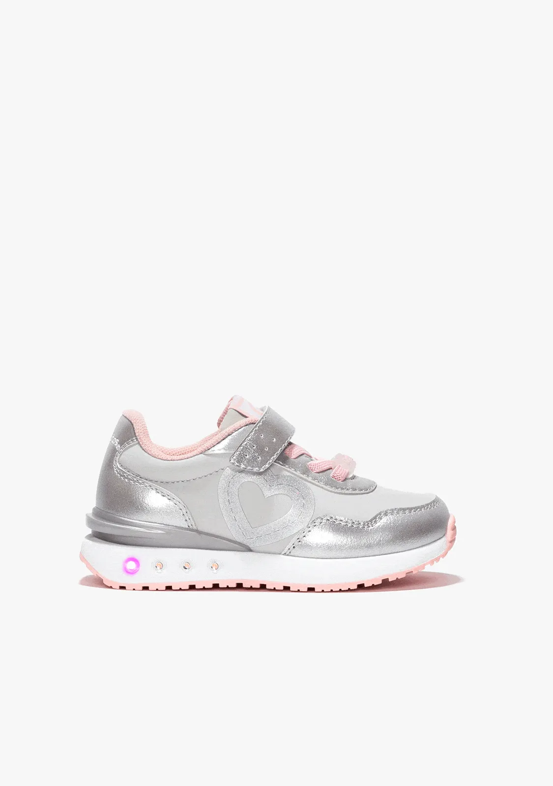 Girl's Silver Heart With Lights Sneakers