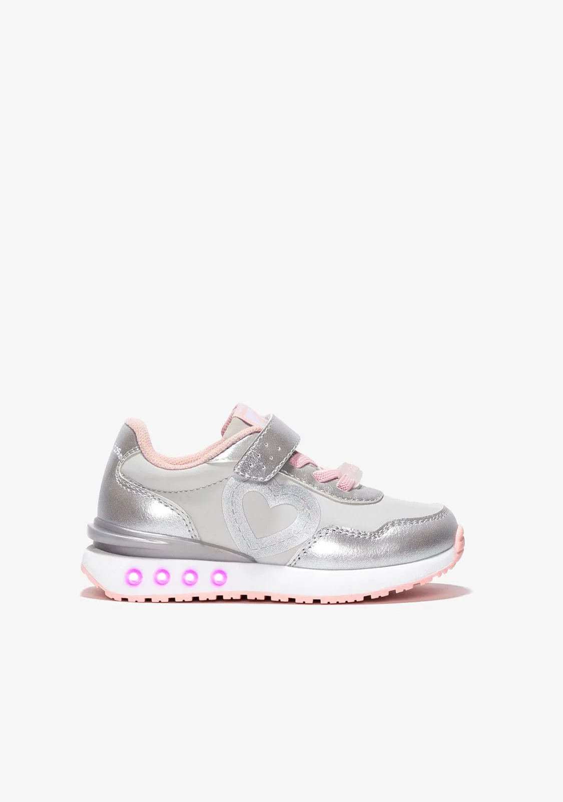 Girl's Silver Heart With Lights Sneakers