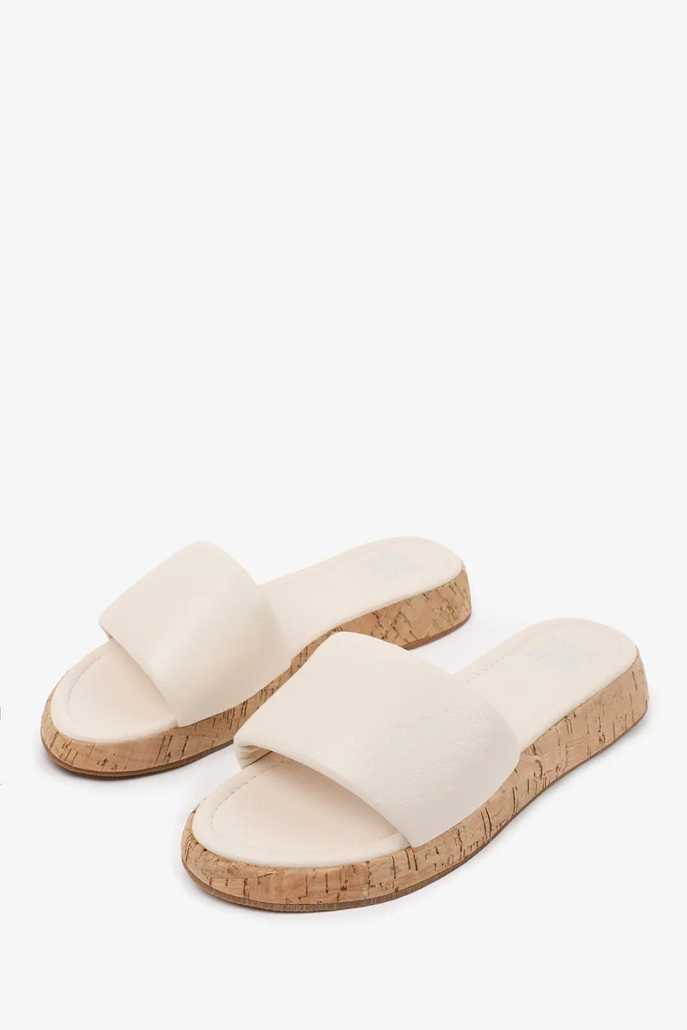 JULIA  FLATFORM SLIDERS SANDAL IN CREAM FAUX LEATHER