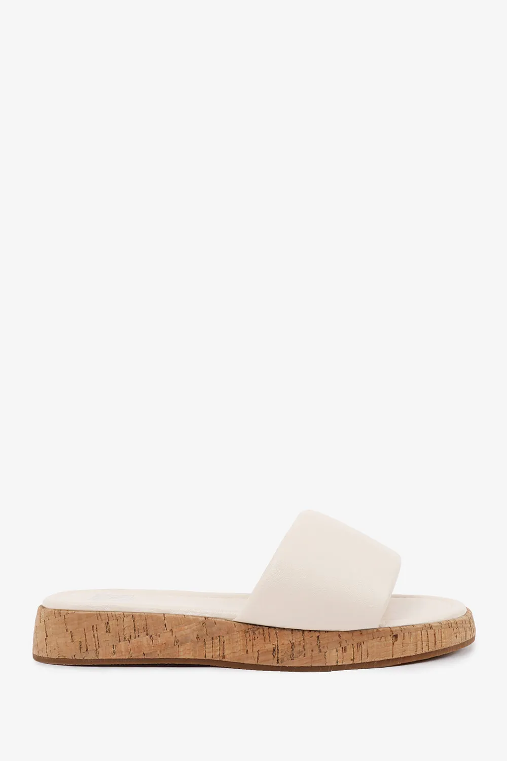 JULIA  FLATFORM SLIDERS SANDAL IN CREAM FAUX LEATHER