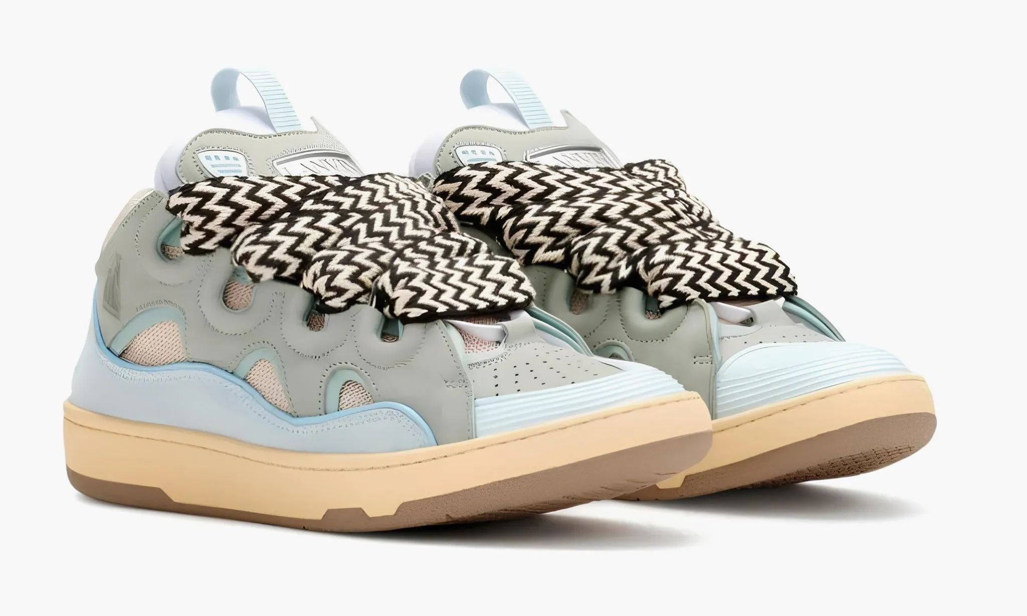 Lanvin Leather Curb Sneakers Light Blue