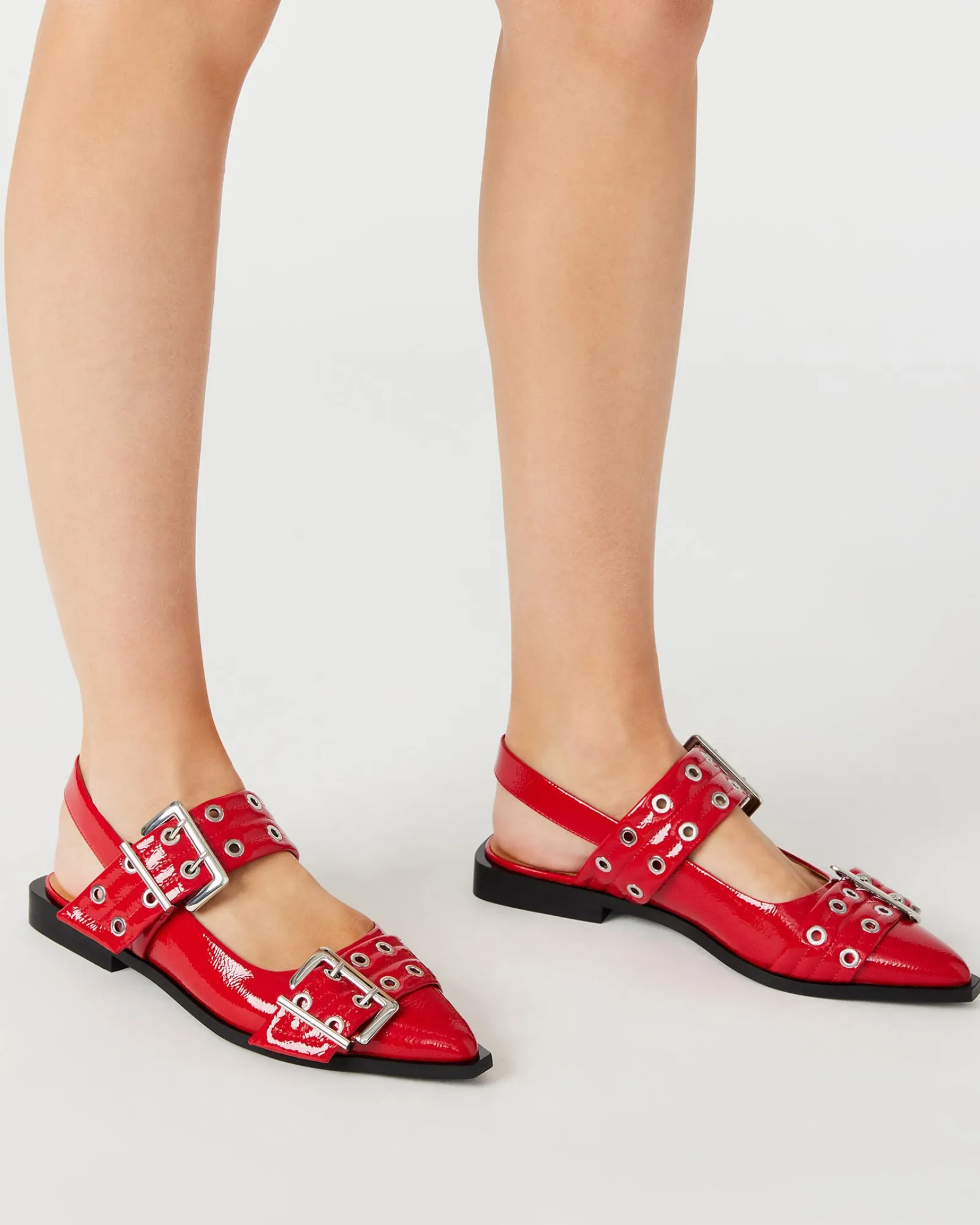 Liliana Buckle Leather Slingback Flats In Red
