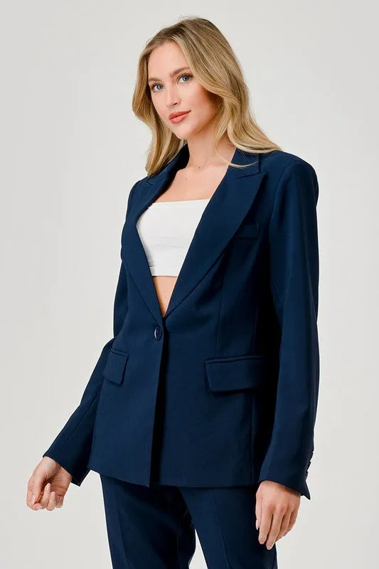 Monique Long Sleeve Notched Lapel Blazer Navy