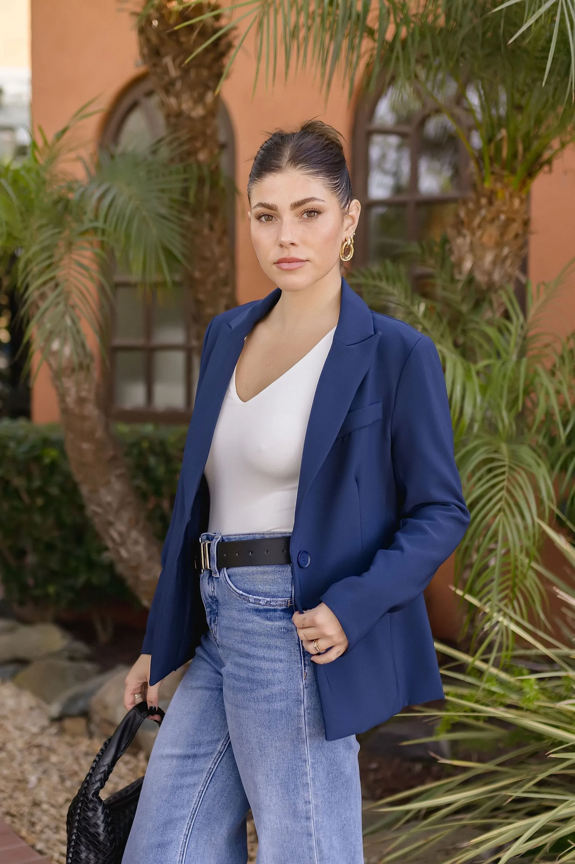 Monique Long Sleeve Notched Lapel Blazer Navy