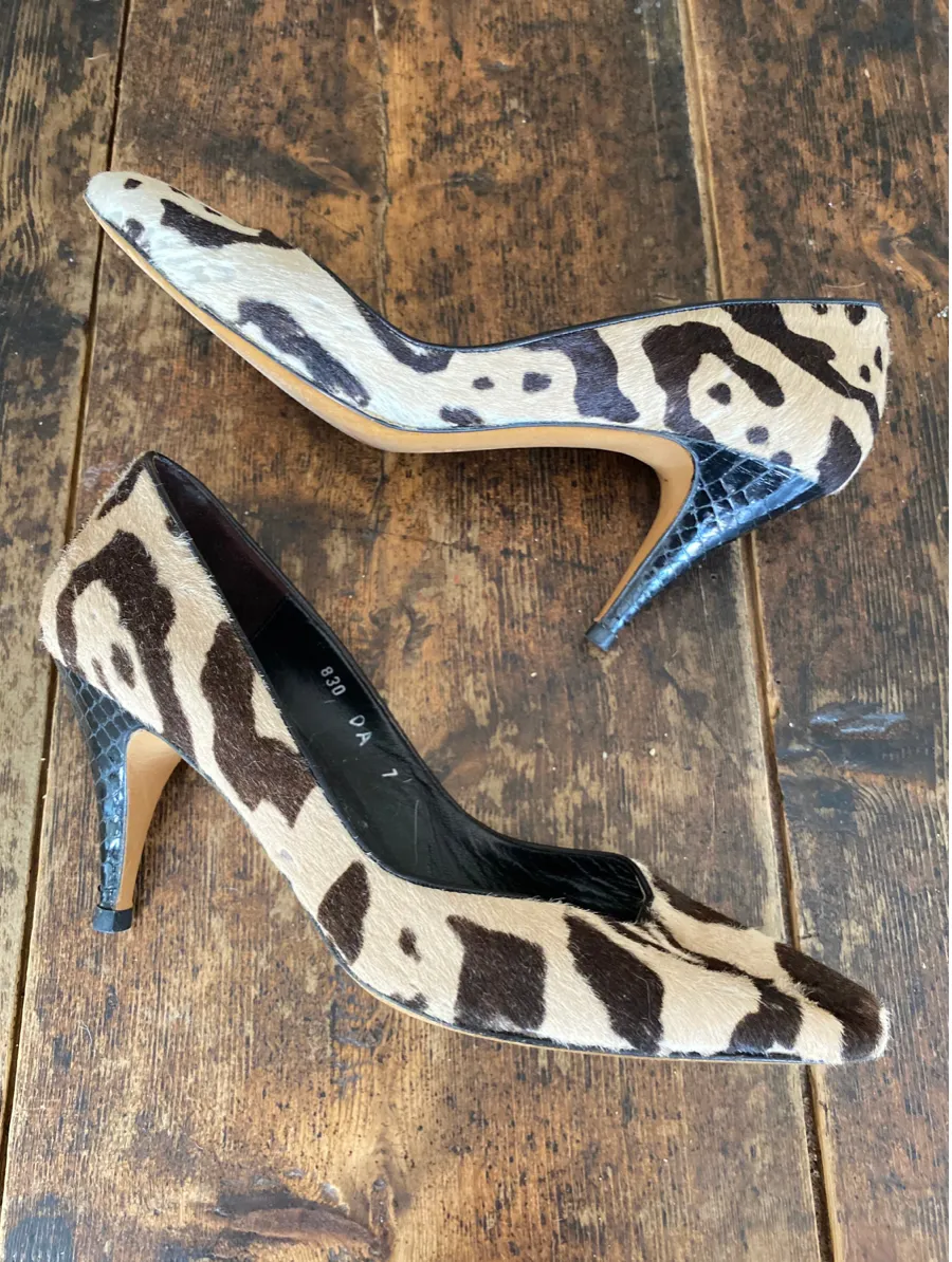 Neiman Marcus Classic Pony Hair and Snakeskin Heels