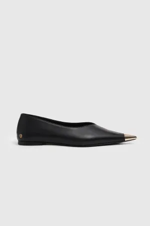 Nina Flats With Metal Toe Cap | Black