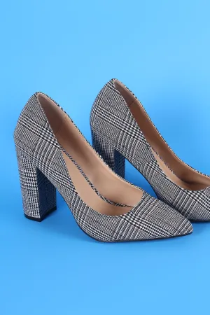 Wild Diva Lounge Plaid Pointy Toe Chunky Heel Pump