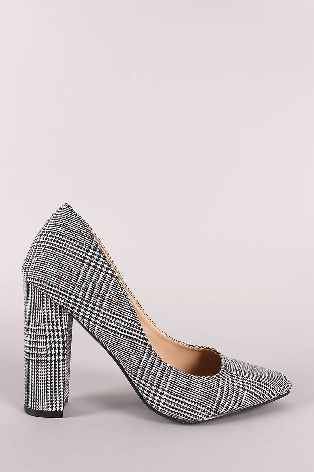 Wild Diva Lounge Plaid Pointy Toe Chunky Heel Pump