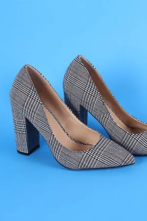 Wild Diva Lounge Plaid Pointy Toe Chunky Heel Pump