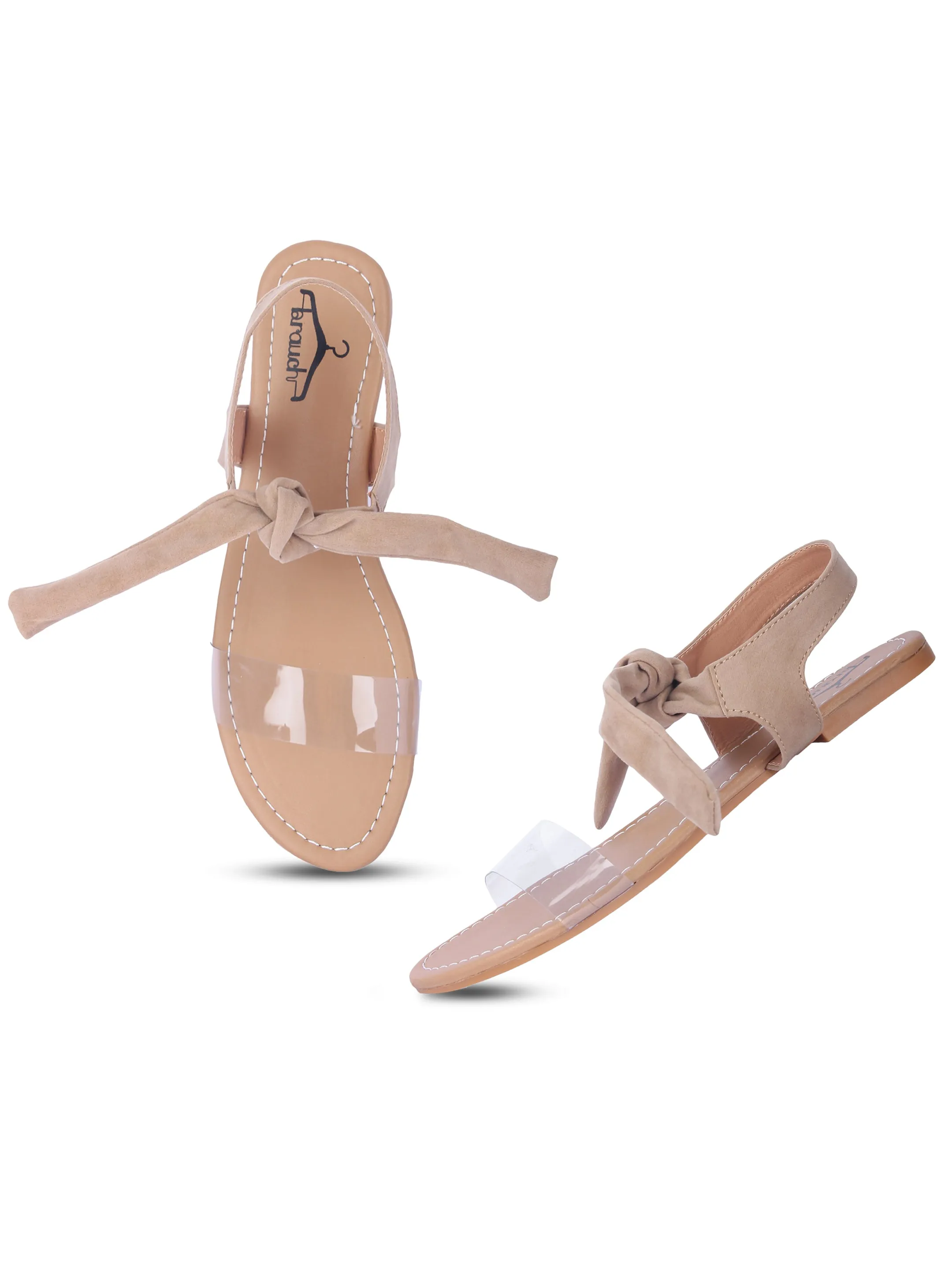 Women Tan Suede Transparent Tie Up Fashion Sandal