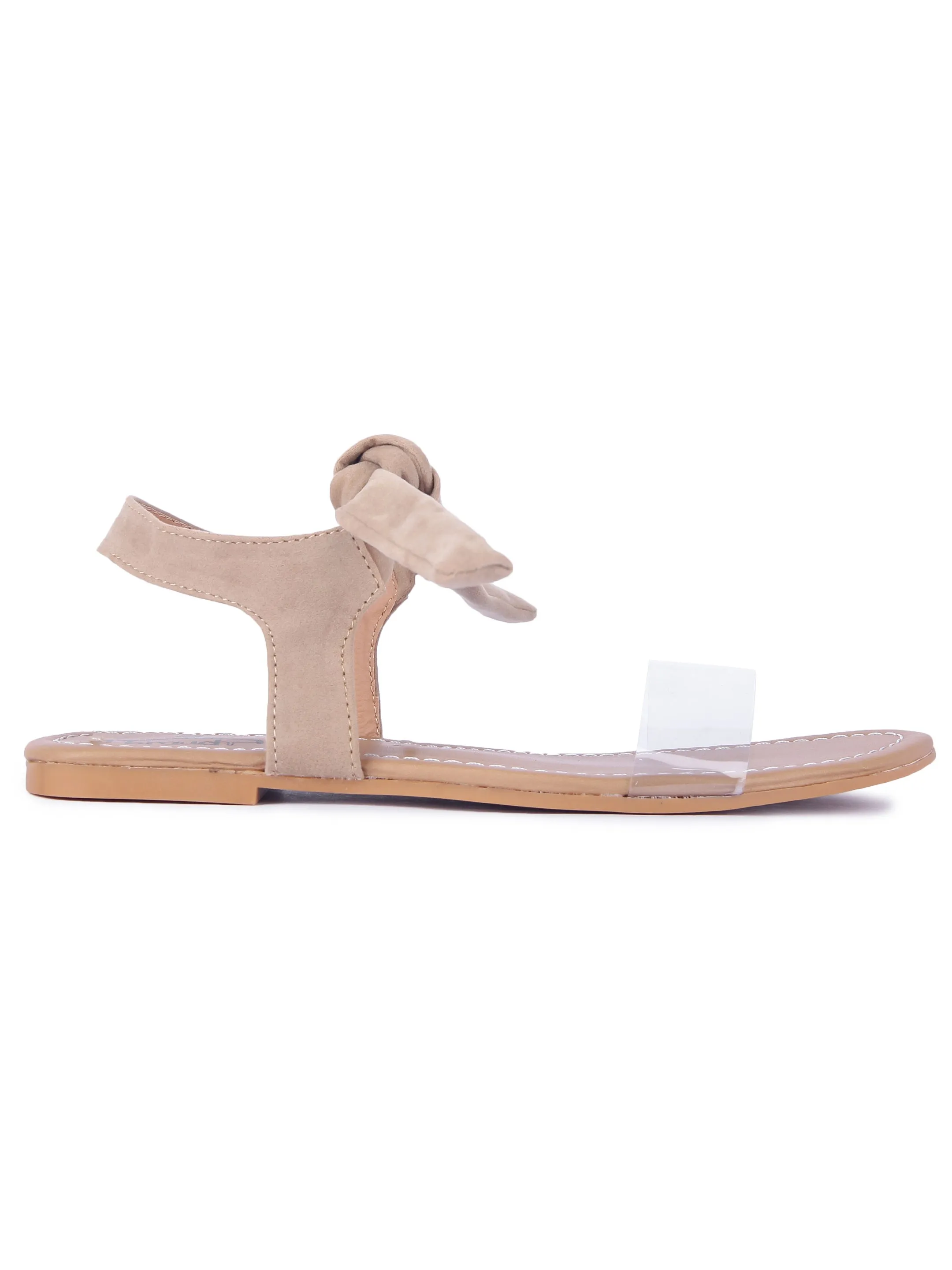 Women Tan Suede Transparent Tie Up Fashion Sandal