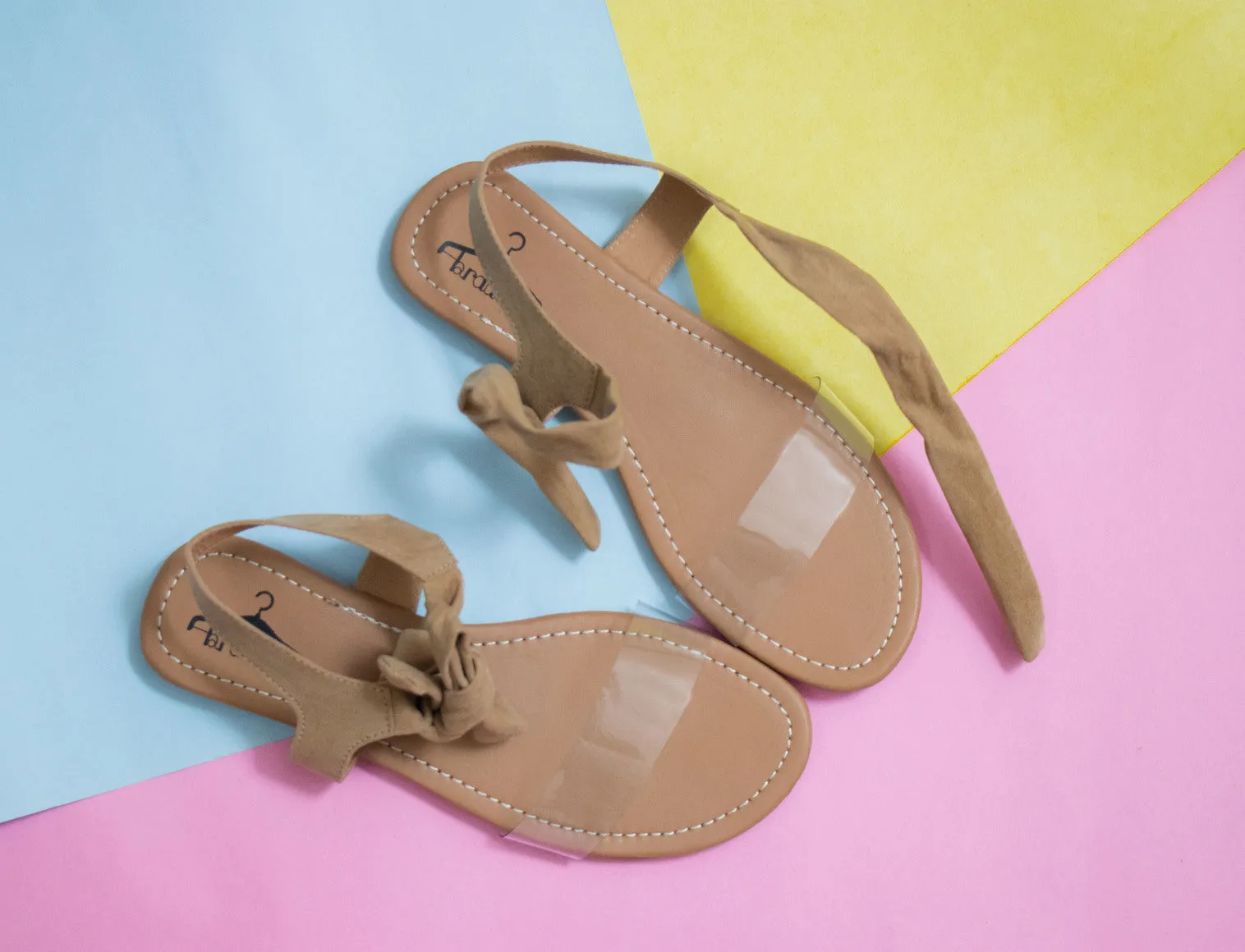 Women Tan Suede Transparent Tie Up Fashion Sandal