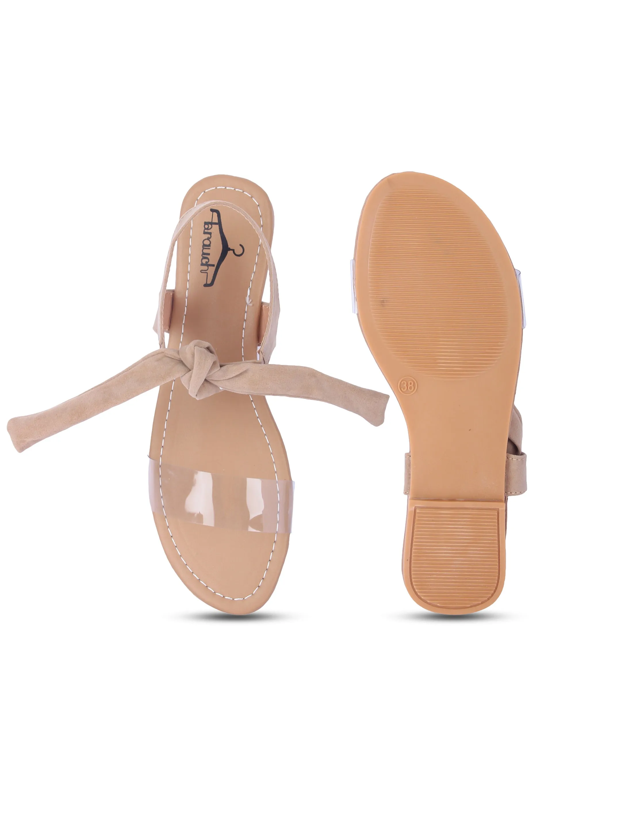 Women Tan Suede Transparent Tie Up Fashion Sandal