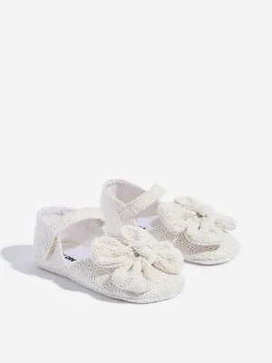 Yellow White Bow-Detailed Shoes
